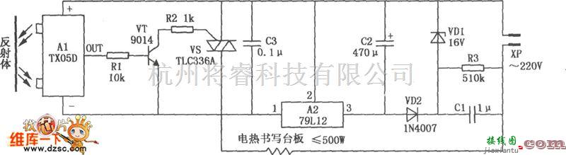 开关电路中的热办公台板自动开关电路图  第1张