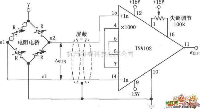 仪表放大器中的INA102电阻电桥差分放大器电路图  第1张