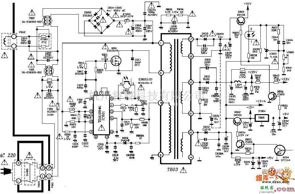 电源电路中的tcl 2980db彩电电源电路图  第1张