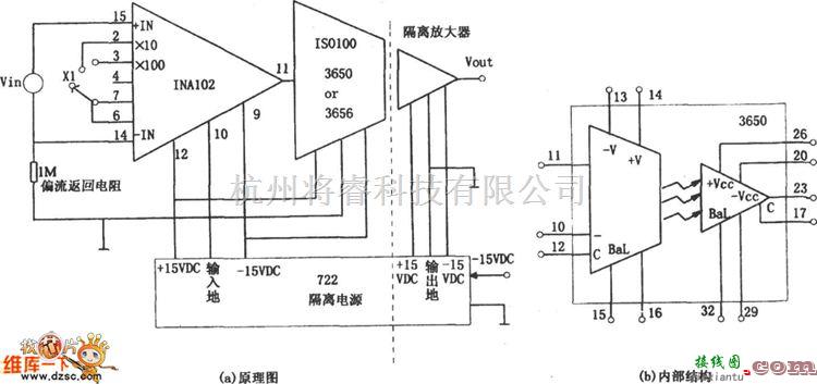 仪表放大器电路中的精密隔离仪用放大器(INA102)电路图  第1张