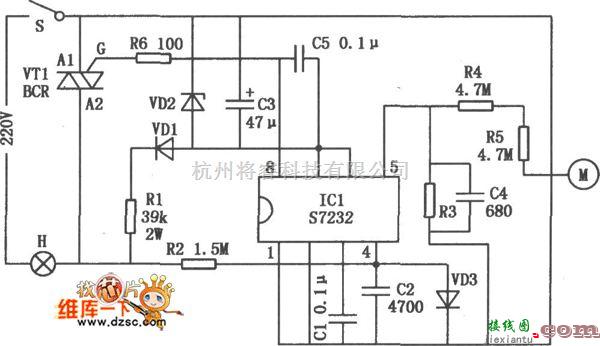 灯光控制中的S7232构成的触摸式调光器电路图  第1张