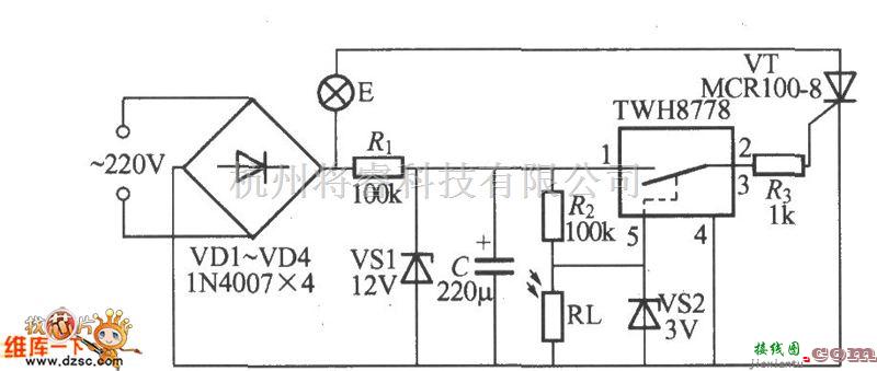 灯光控制中的使用twh8778的光控路灯电路图  第2张