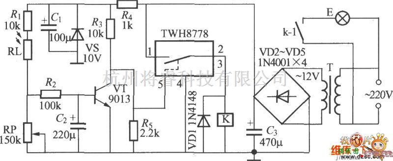 灯光控制中的使用twh8778的光控路灯电路图  第1张