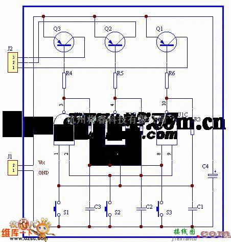 开关电路中的实用的3键互锁电子开关电路图  第1张