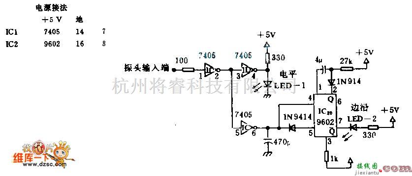 光电电路中的内装逻辑探头电路图  第1张