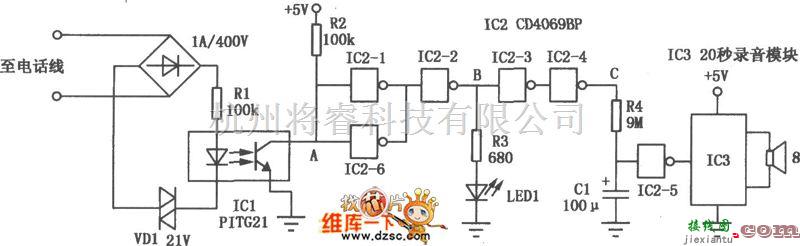 自动控制中的电话挂机语音提醒器电路图  第1张