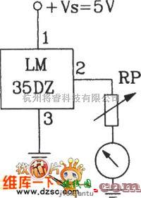 温度传感电路中的LM35DZ摄氏温度传感受器构成摄氏温度表电路图  第1张