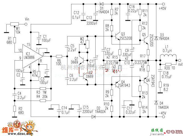 仪表放大器中的lm3886功放电路图  第1张