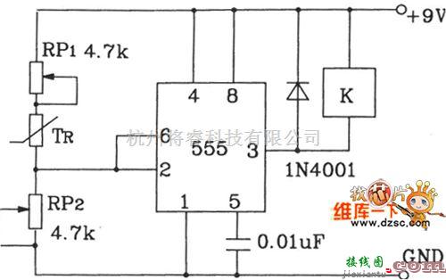 温度传感电路中的T-121温度传感器构成温度控制电路图  第1张