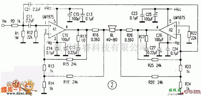 lm1875应用实验和电流反馈btl电路设计电路图  第2张