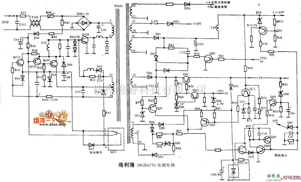 电源电路中的菲利葡28GR6776彩电电源电路图  第1张