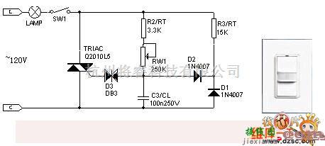 灯光控制中的用于120v白炽灯的可控硅无极调光器电路图  第1张