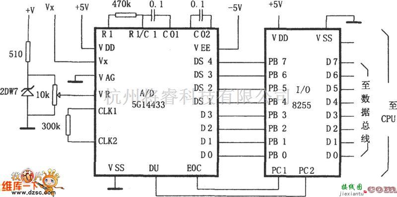 接口电路中的A/D转换器5G14433与微处理机的通用接口电路图  第1张
