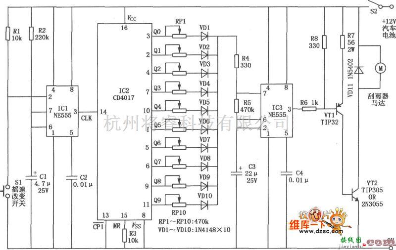 自动控制中的汽车刮雨器速度控制器电路图  第1张