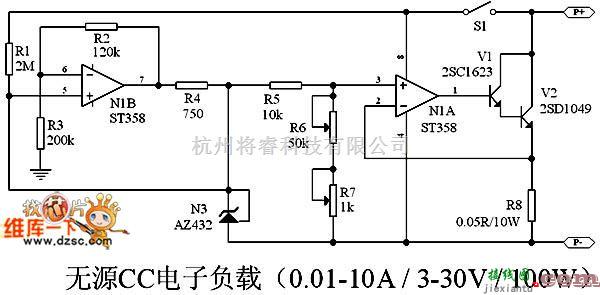 恒流源中的无源可调恒流电子负载电路图  第1张