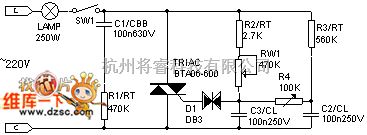 灯光控制中的用于230v白炽灯的可控硅无极调光器电路图  第6张