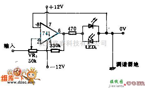 光敏二极管、三极管电路中的发光二极管调谐指示电路图  第1张