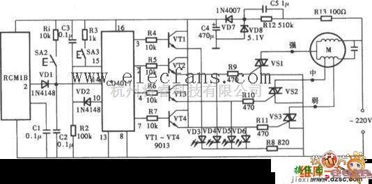 遥控电路（综合)中的无线电遥控风扇调速器电路图  第1张