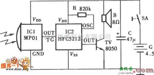 报警控制中的红外探头报警器电路图  第1张