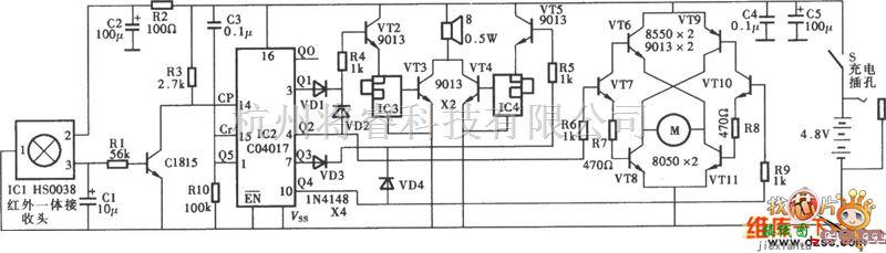 红外线热释遥控中的红外遥控玩具汽车电路图  第1张