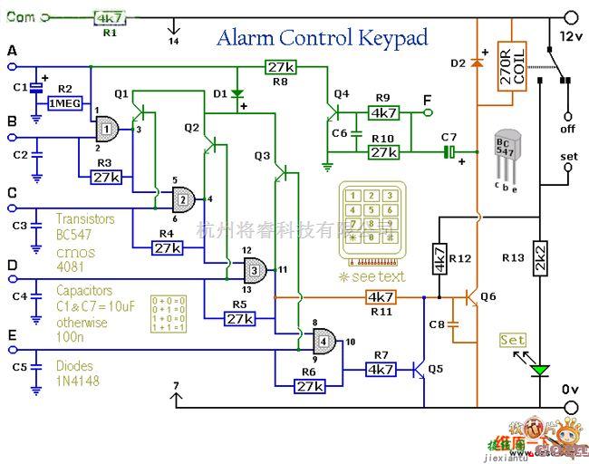 报警控制中的警报器控制键盘电路图  第1张