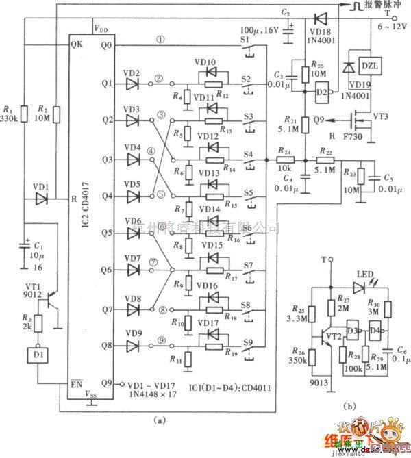 自动控制中的超级密码锁电路图  第1张