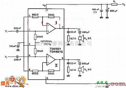 仪表放大器中的tda1521单电源功放电路图  第1张