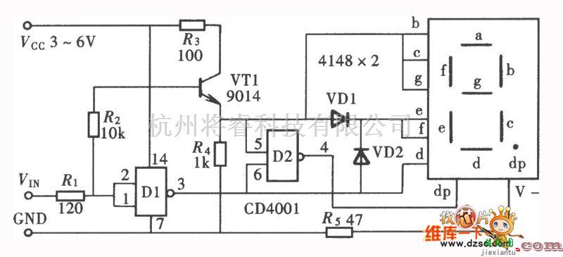 电工测试工具中的能够显示开路状态的逻辑笔之电路图 一(CD4001)  第1张