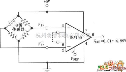 仪表放大器电路中的INA155构成的电阻电桥放大电路图  第1张