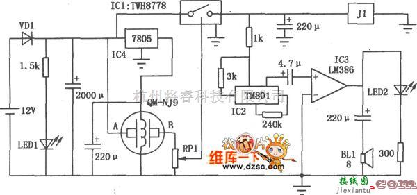 自动控制中的司机酒精检测报警控制器电路图  第1张