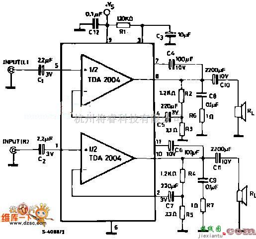 仪表放大器中的tda2004电路图  第1张