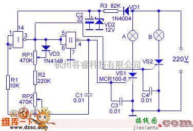 灯光控制中的家用简易闪烁壁灯控制器电路图  第1张