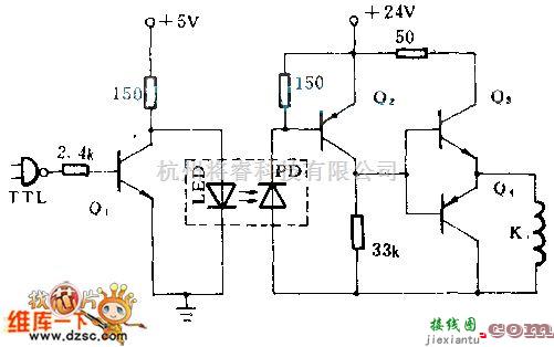 光电电路中的TTL电路和继电器电路之间的光电隔离电路图  第1张