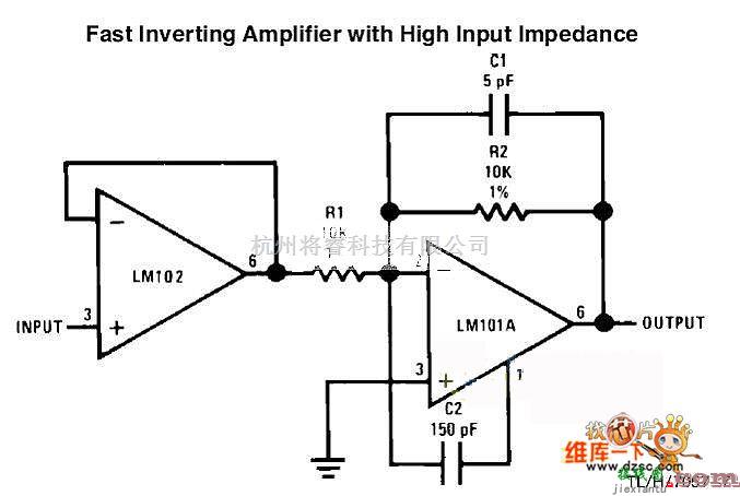 运算放大电路中的高速高输入阻抗反相放大器电路图  第1张