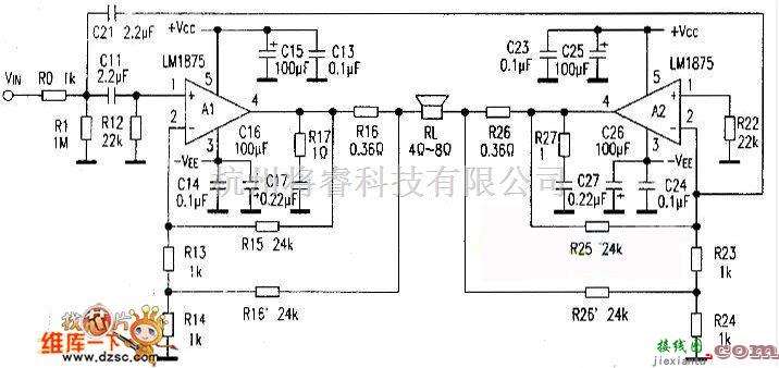 数字电路中的LM1875电流反馈BTL电路图  第1张