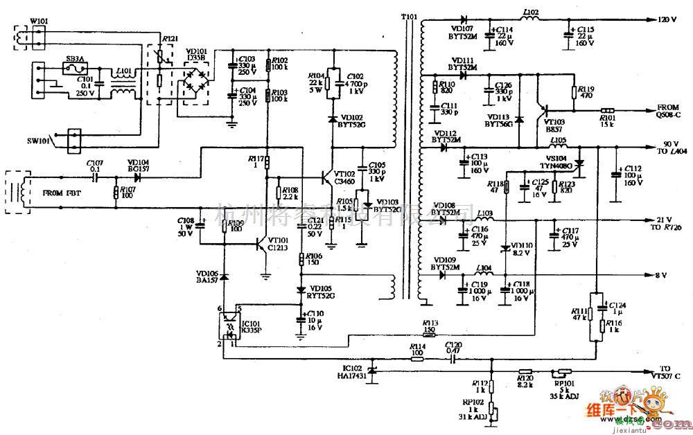 显示器电源中的VOLTRON V-1501型显示器电源电路图  第1张