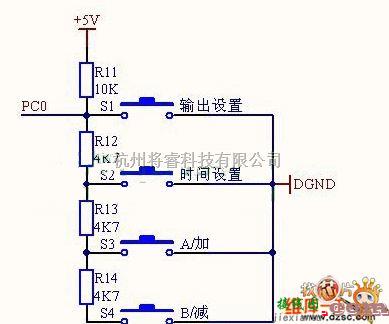 接口电路中的一个口接四个接键的电路图  第1张