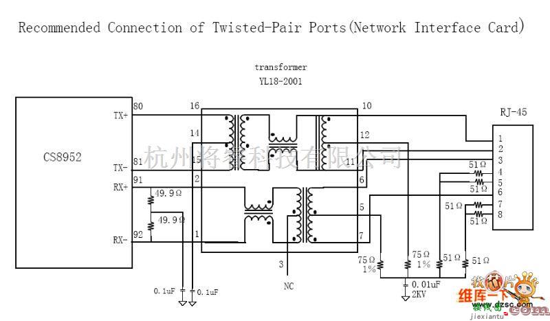 接口电路中的CS8952网络Ethernet接口电路图  第1张