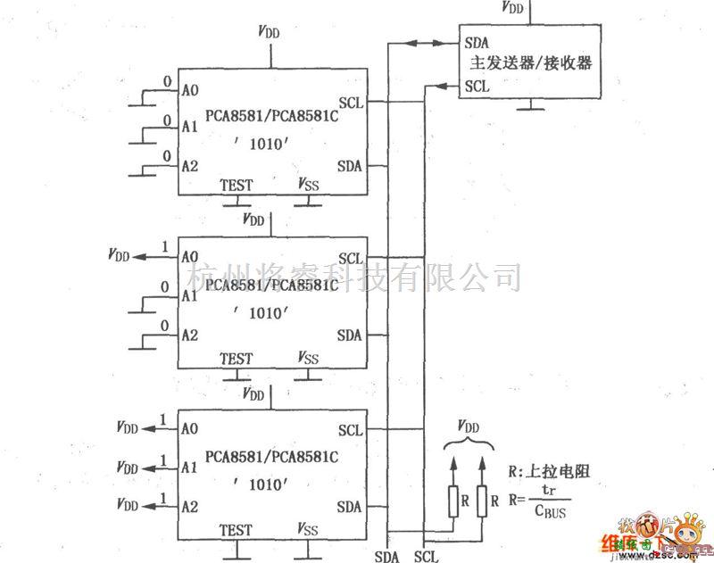 接口电路中的PCA8581 I2C接口 128×8位E2PROM电路图  第2张