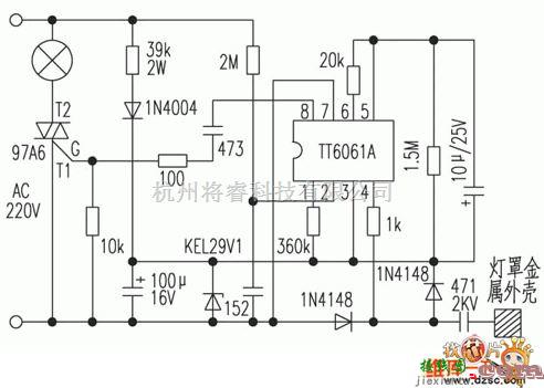 LED电路中的触摸式开关台灯电路图  第1张