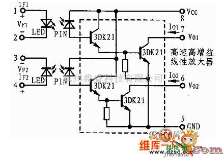 光电耦合器电路中的双路高速高增益光藕原理图  第1张