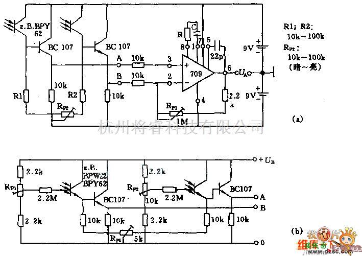 光电电路中的利用光强变化测量仪电路构成差分放大器电路图  第1张