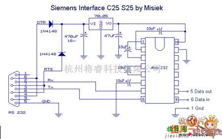 接口电路中的单片机与RS232串口接线电路图  第1张