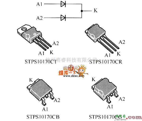 光敏二极管、三极管电路中的晶体二极管STPS10170CT、STPS10170CR、STPS10170CB、STPS10170CG内部电路图  第1张