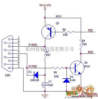 模拟电路中的三极管代替MAX232芯片电路图  第1张