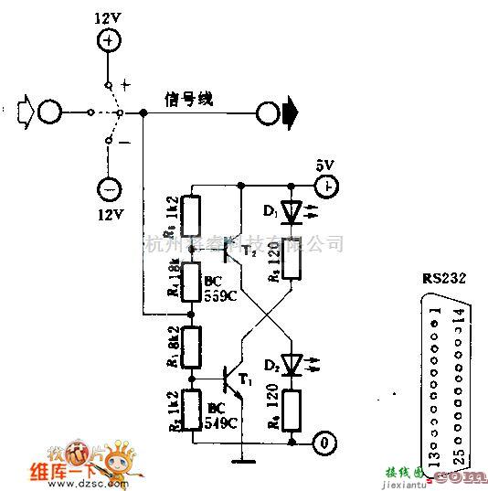 光电电路中的计算机串行接口状态指示电路图  第1张