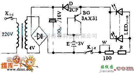 光电电路中的交直流两用暗室安全灯电路图  第1张