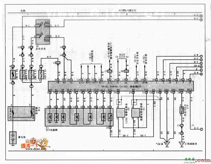 丰田中的丰田威驰轿车自动变速器控制电路图  第1张