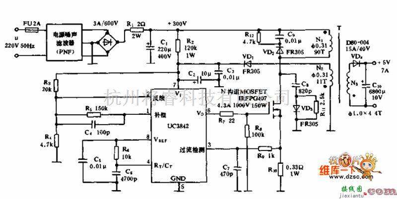 电源电路中的UC3842应用电路图  第1张