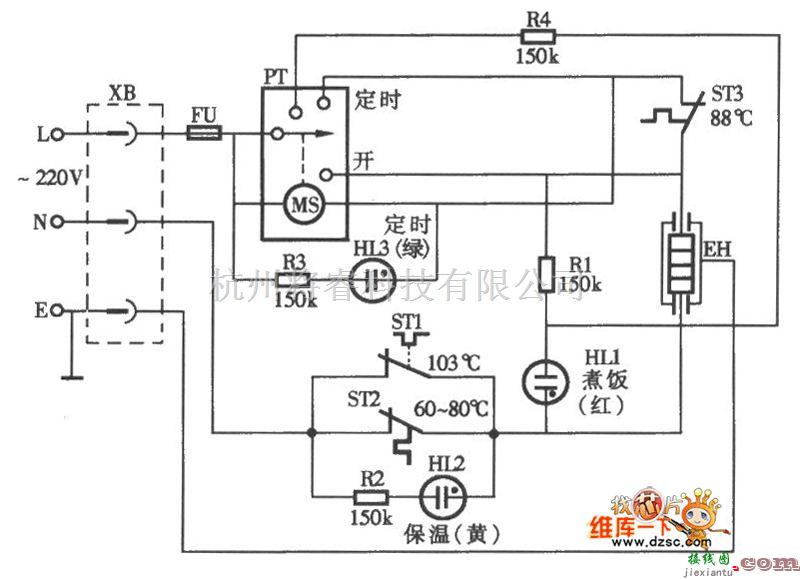 定时控制中的定时式自动电饭锅电路图  第1张